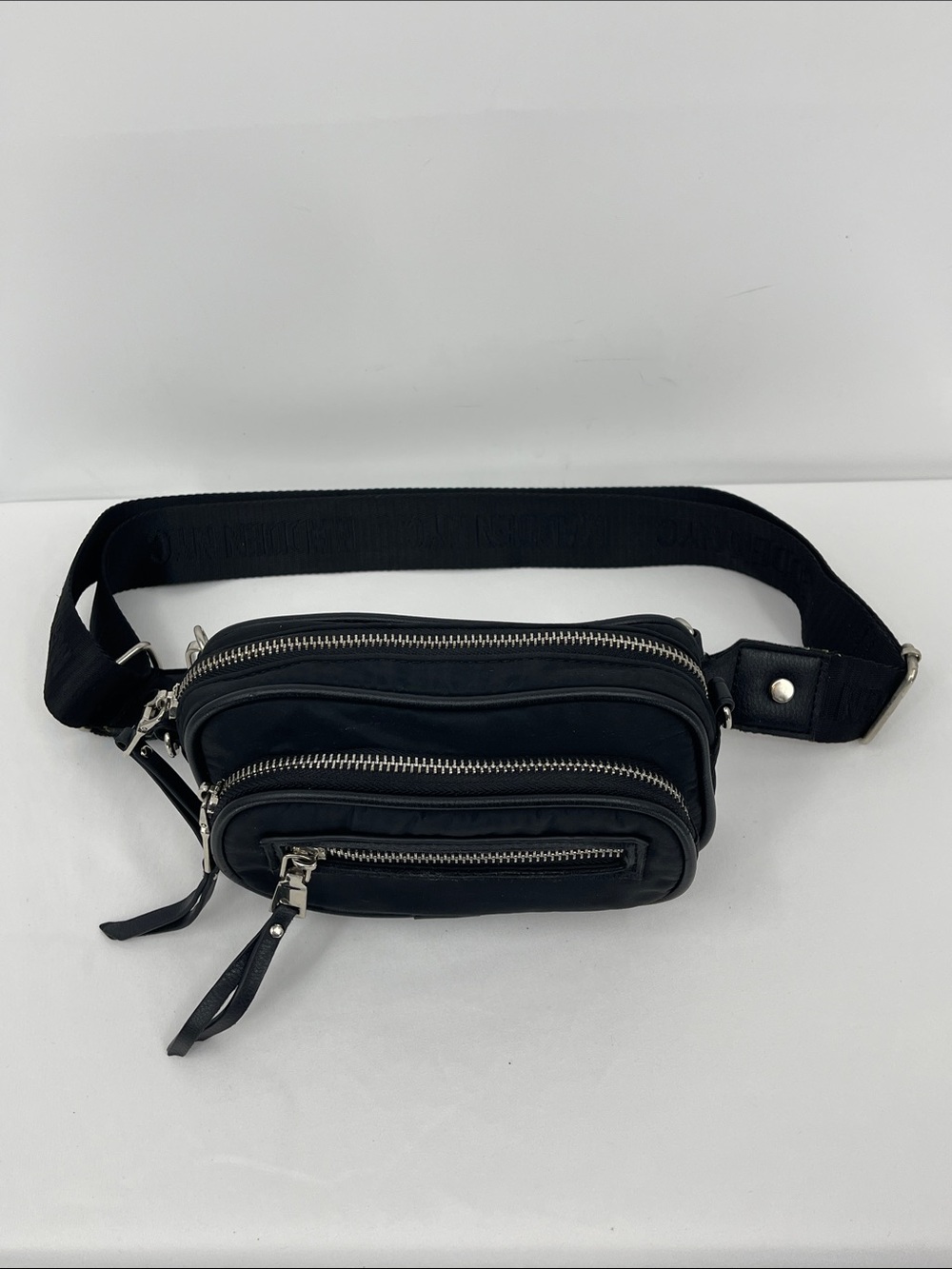 MADDEN NYC Everyday Black Belt Bag or CROSSBODY with Triple Zip Pockets